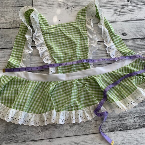 Vintage Apron Gingham Eyelet Ruffle Trim Square Neck Cottagecore Coquette Top - Picture 10 of 12